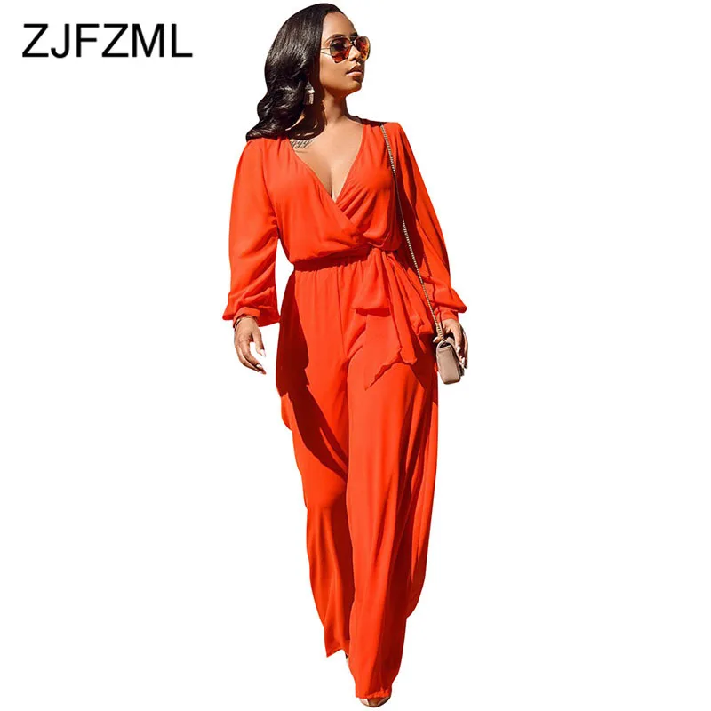 Long Sleeve Rompers Womens Jumpsuit Elegant Deep V Neck Lantern Sleeve Wide Leg Overall Casual Orange Sashes One Piece Bodysuit Long Sleeve Rompers Womens Jumpsuit Elegant Deep V Neck Lantern Sleeve Wide Leg Overall Casual Orange Sashes One Piece Bodysuit