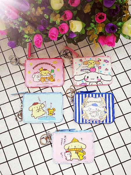 

Pom Purin Cinnamoroll Fashion Anime PU Key Chain Card Keychain Keyring Coin Key Cards Holder Pendant Unisex Zipper Gifts NEW