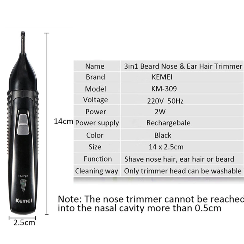 Kemei электробритва для удаления волос в носу триммер 3 в 1 перезаряжаемые женщины для ухода за лицом для бритья машина для носа и уха DIY Мужская носовой фреза