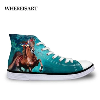 

WHEREISART Men Autumn Casual Canvas Shoes 3D Cool Horse Pattern High Top Vulcanized Shoes for Man Leisure Shoes Teenage Boys