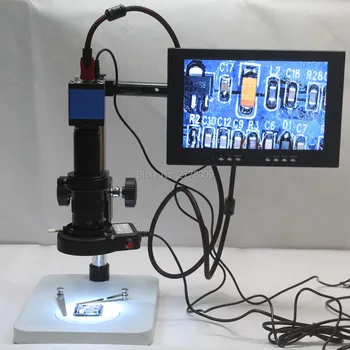 

Full HD 1080P Video Microscope Camera HDMI USB Outputs 180X 300X C-mount Lens LED Light Source Workbench 10-inch Monitor
