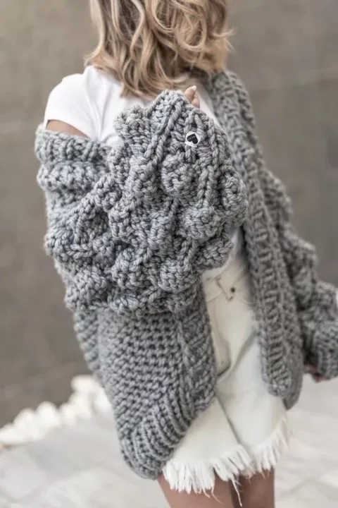 2018 Женская одежда Лидер продаж свитера хлопка ручной вязки кардиганы Sweet цвет фонарь рукав в богемном стиле свитера зимнее бохо