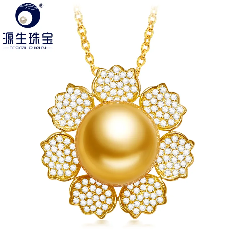 

YS 13-14 mm Real Natural Golden South Sea Saltwater Pearl Pendant 14K Gold Fine Jewelry For Women
