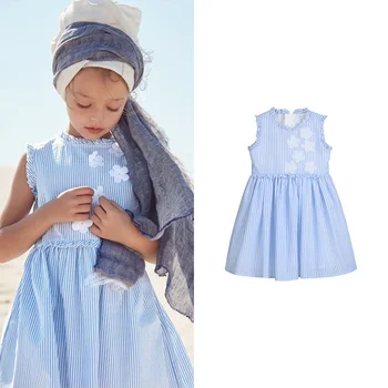 

Girl striped blue clothes 2-8 year cotton