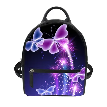 

FORUDESIGNS Purple Butterfly Small Backpacks Women Travel Causal Back Pack Leather School Rucksack Shoulder Dual use Dropshiping