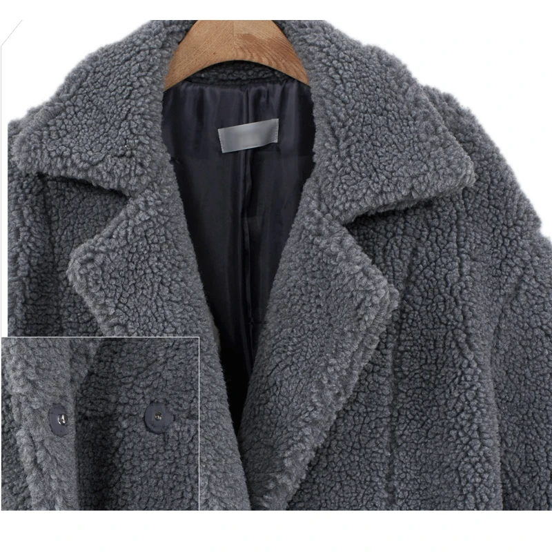 2018 Winter Coat Women Turn-down Collar Long Sleeve Covered Button Loose Long Lamb Coats Outerwear casaco feminino