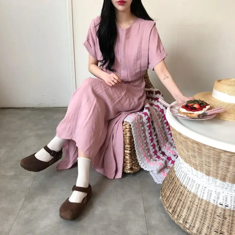 Женское летнее длинное однотонное платье с высокой талией А-силуэта Vestidos белое свободное платье больших размеров Robe Femme Sukienki уличная женская одежда