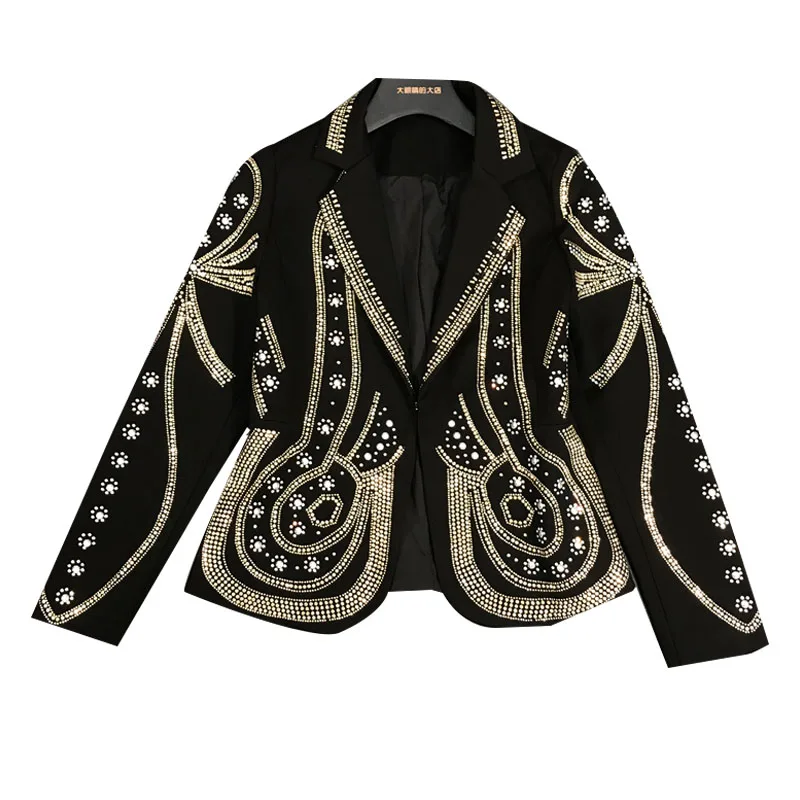 

high quality 100% Luxury Designer Autumn Women Jacket heavy wind rivets suit jacket European and American fashion loose jacket
