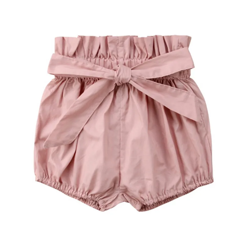Горячая модная детская летняя Шорты плавки для девочек Одежда для маленьких девочек Высокая талия оборками повязки с милым бантом Шорты - Цвет: Розовый