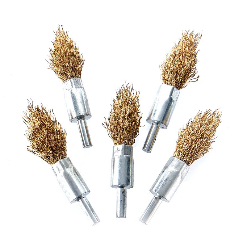 5 pcs wire brush 6mm shank rust removal pen shaped pointed rust remover polishing abrasive