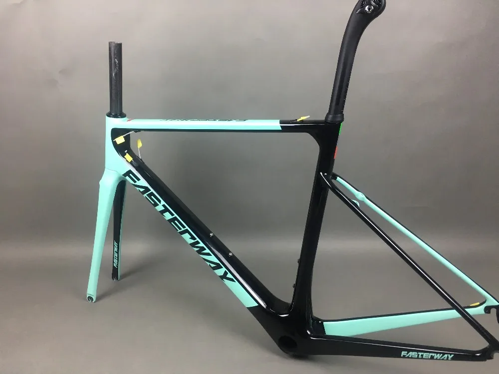 Excellent light blue 2018 TAIWAN FASTERWAY classic carbon road frameset UD weaves carbon bike frame:Frameset+Seatpost+Fork+Clamp+Headset 23