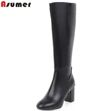 ASUMER/Большие размеры 34-45; модные осенне-зимние ботинки; обувь на высоком каблуке с квадратным носком на молнии; элегантные женские сапоги до колена; Новое поступление года