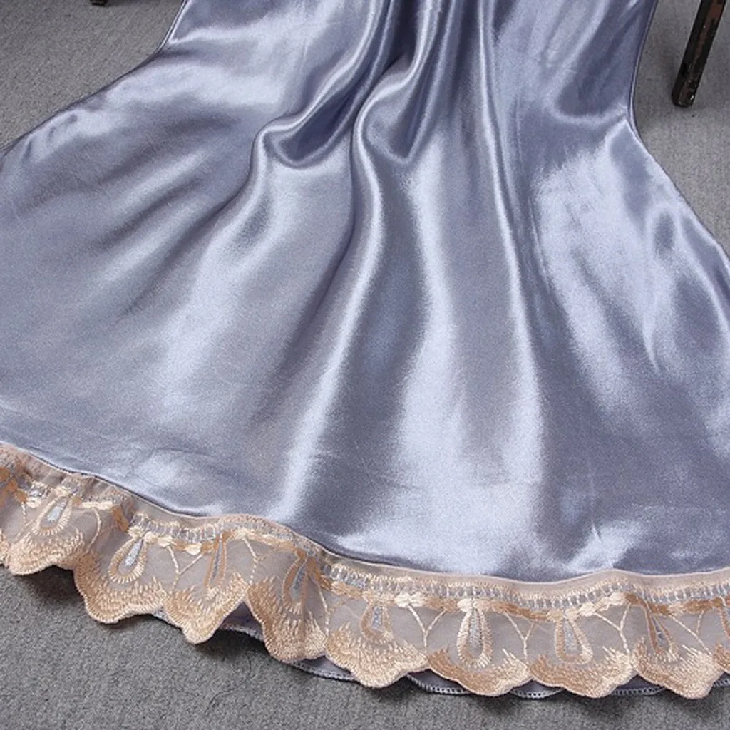 Плюс размер XL-5XL женское платье для сна сексуальное неглиже Спагетти ремень Кружева атласная большая сорочка ночная рубашка большого размера
