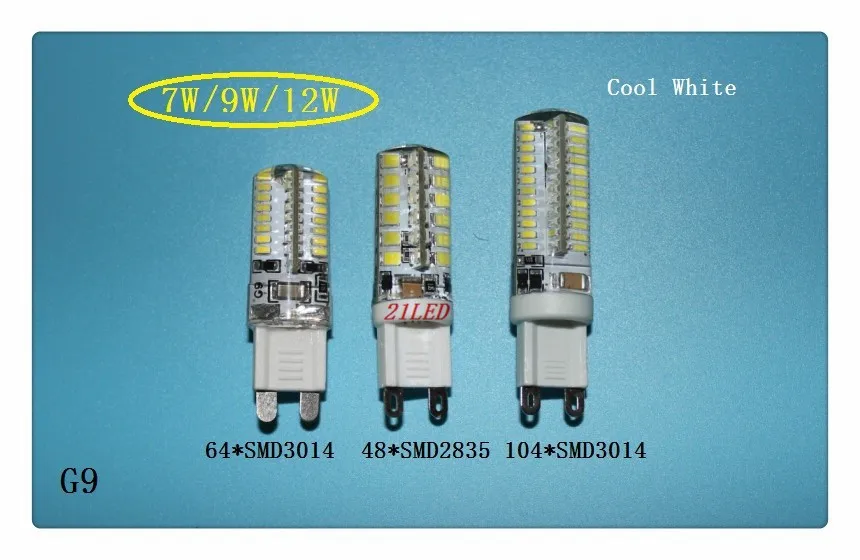 Мини G9, 7 Вт, 9 Вт, 12 Вт, светодиодный светильник 3014 SMD, AC 110 В, 220 В, светодиодный светильник-кукуруза, 64 светодиодный s 104 светодиодный s хрустальная люстра, COB точечный светильник