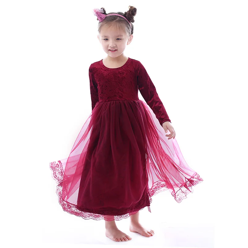 US $72.01 Kaiya Angel Toddler Kids Girls Long Sleeve Dress Wedding Party Wine Red Gauze Dresses Winter Autumn Spring Children Clothing