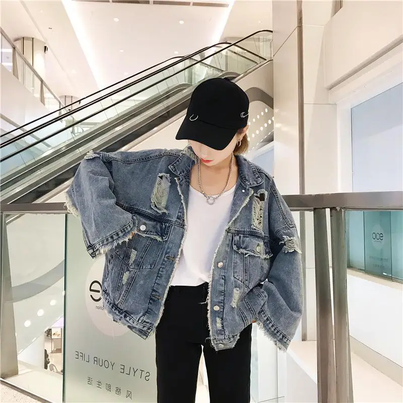 Женские ковбойские куртки с дырками, Vadim Harajuku Chaqueta Mujer Veste Femme, одежда, куртки BTS, уличная одежда, Свободное пальто