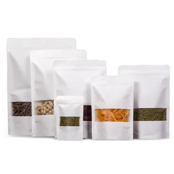 

100pcs White kraft paper ziplock bag window sealed tea food packaging bags dry goods pouch package