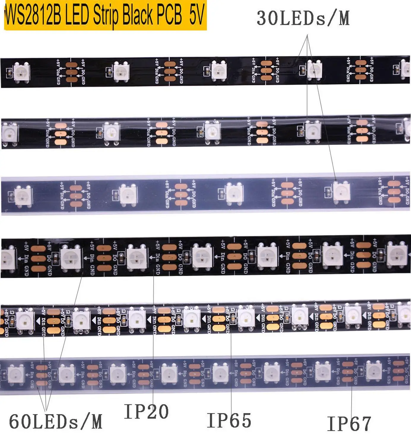 Умная Светодиодная лента WS2811S WS2812B 1/2/3/4/5 м 30/60/144 пикселей/светодиодов/м черно