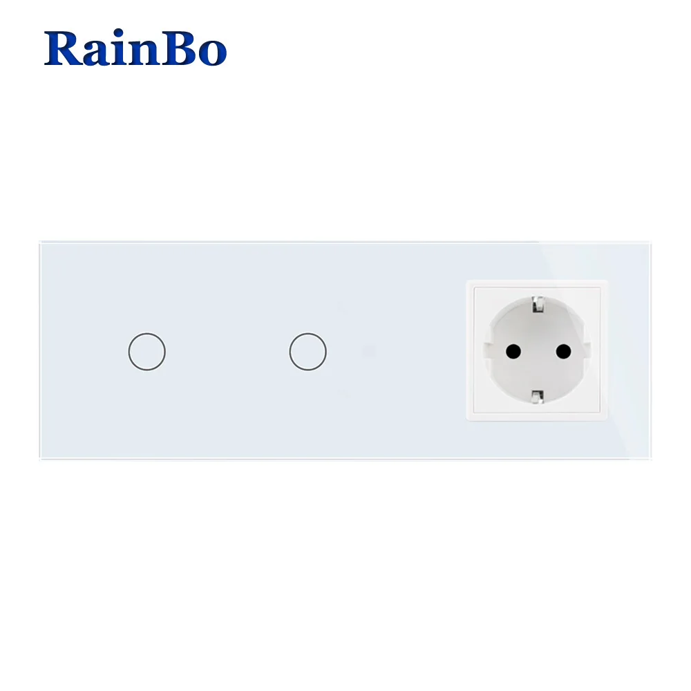 

RainBo Crystal-Glass Panel-Electronic Wall-Socket EU Touch-Switch Control-Screen Wall-Light-Switch 1gang-1way A3911118ECW/B