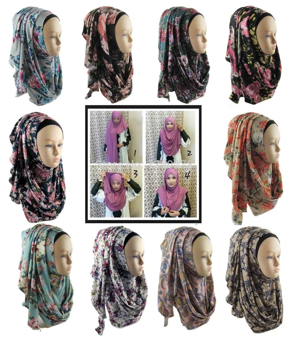 

(12 pieces/lot) jersey print instant shawl hijabs one loop amira slip on hijab scarf JLS114