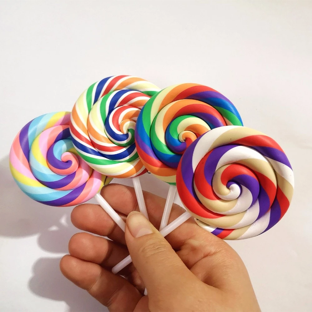 粘土 Lolipop かわいいキャンディー 子供用フラットバック Diy 電話装飾 1 2個の模造粘土 Figurines Miniatures Aliexpress