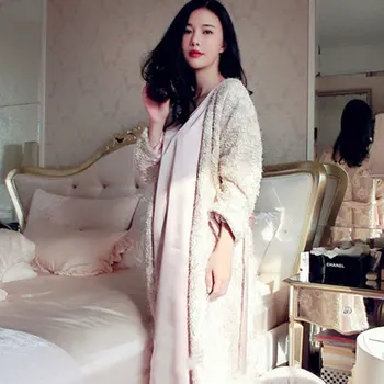 

yomrzl A530 New arrival autumn and winter women's robe Luxurious silk bathrobe pink long sleepwear indoor clothes