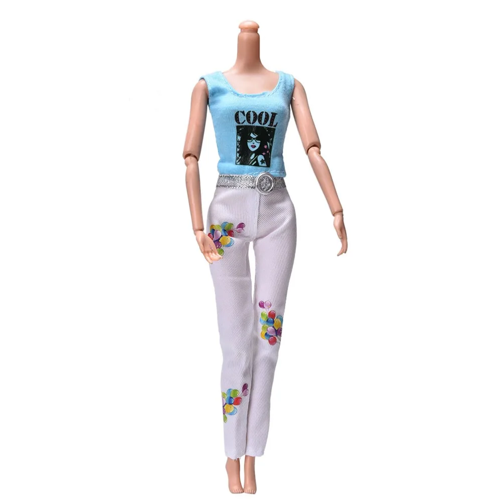 

2 Pcs/Set Dolls Accessories Summer New Fashion Cool Doll Clothes Suit Blue Vest White Pants For girl Dolls