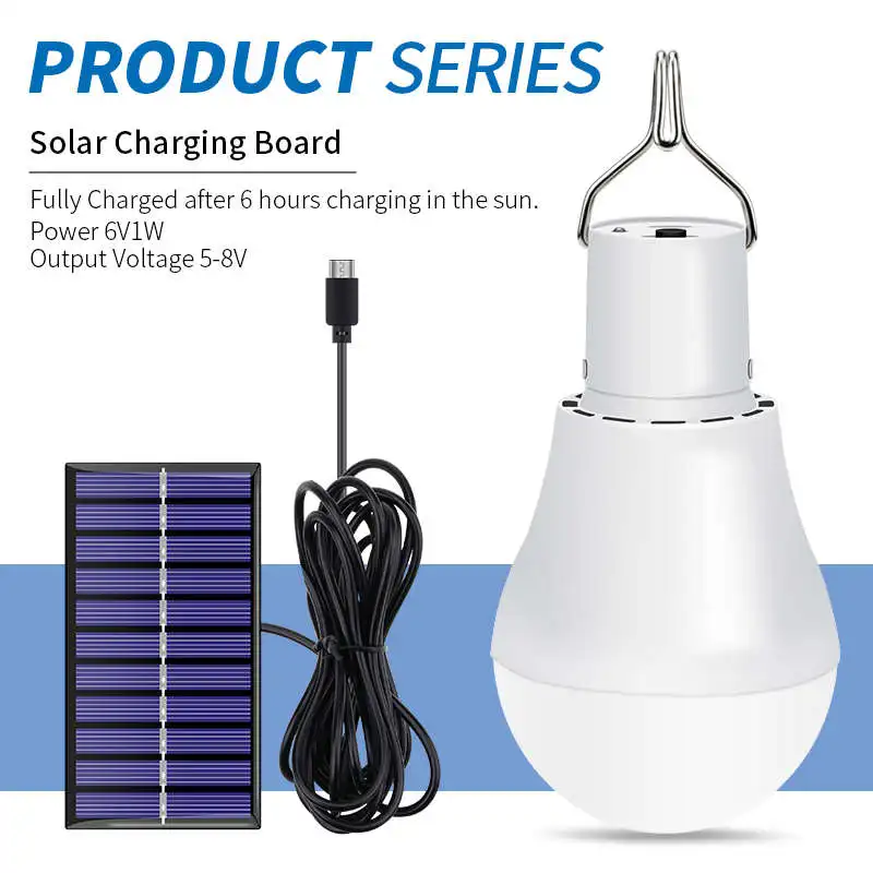

15W Portable LED Solar Lamp Charged Solar Energy Light LED 5V Solar Panel Powered Emergency Bulb Outdoor Camping Garden Lighting