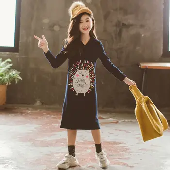 

New 2019 Autumn Baby Girls Dress Children Tiny Cotton Dress Kids Hoodies Toddler Long Style Shirts Cartoon Pattern ,#3008