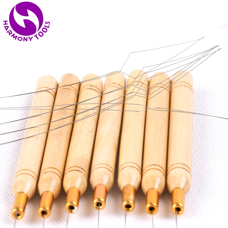 

HARMONY 10 Pieces Wooden Handle Nano tip Loop Threader with Stainless Steel Wire for Micro Ring Beads Tip Hair Extensions