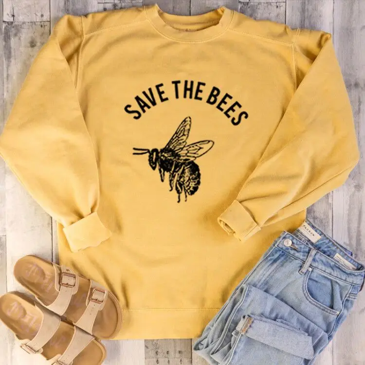 Save The Bees/Повседневная Весенняя толстовка с изображением пчелы, с принтом Медов, с изображением пчел, пуловер с принтом гранж, пчелы