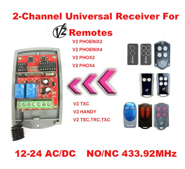 

Universal 2 channel Wireless Garage Door 433MHZ Receiver FAAC CAME DOORHAN V2 MHOUSE PUJOL DITEC Rolling code remote control