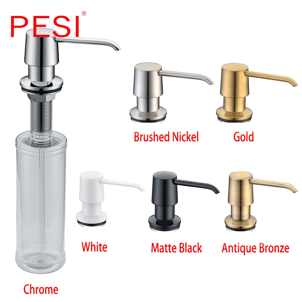 Kitchen Sink Countertop Soap Dispenser Deck Mount Brass and ABS Built in Hand Soap Dispenser Pump Large Capacity 13 OZ Bottle.