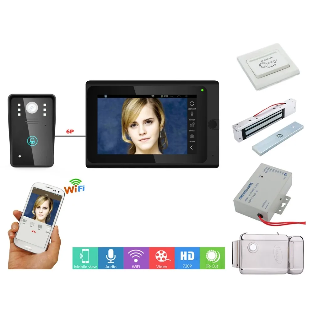 

Home set 7inch Wired / Wireless Wifi IP Video Door Phone Doorbell Intercom Entry System,Support Remote APP+ Electric Strike Lock