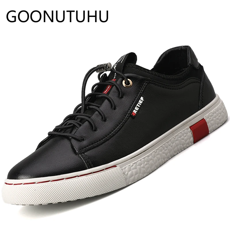 

2019 new fashion men's shoes casual leather male flat sneakers solid white black shoe man nice platform shoes for men size 37-46