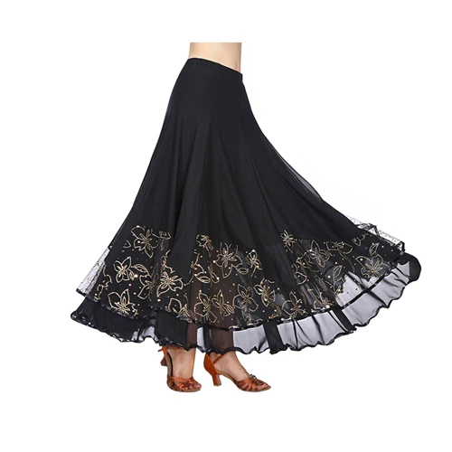 Юбка для бальных танцев, длинная юбка с подолом, элегантная Современная юбка макси для танцев, женские костюмы для латинских танго - Color: black