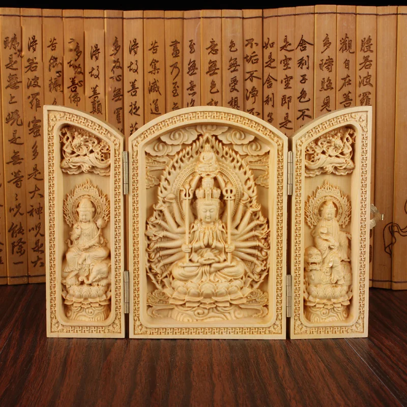 Прямая поставка китайские резные строительные резьбы Avalokitesvara три коробки
