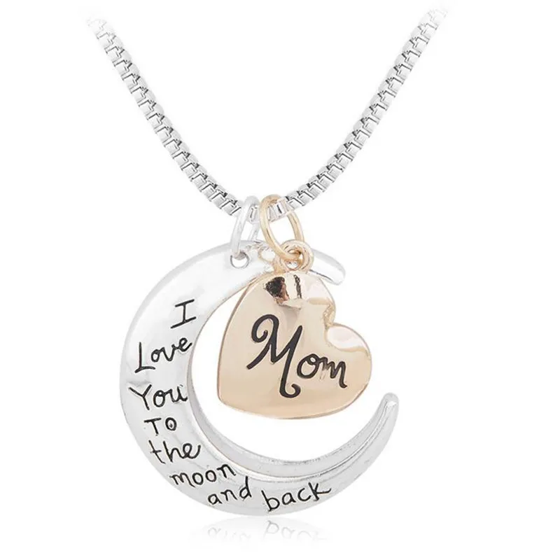 

Gift for Mom I Love You To The Moon And Back Two Tone Mom Jewelry Pendant Necklace Silver And Gold Double Colors Necklace