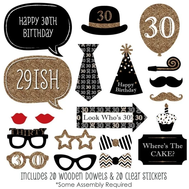 

30th Birthday Photo Booth Props Men Women 30 40 Years Happy Birthday Party Decorations Adult Photobooth DIY glasses anniversaire