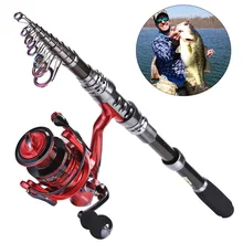 Sougayilang 2.4M Carbon Telescopic Fishing Rod with GB3000 Series Red/Green/Blue 3color Spinning Fishing Reel Fishing Pole Set
