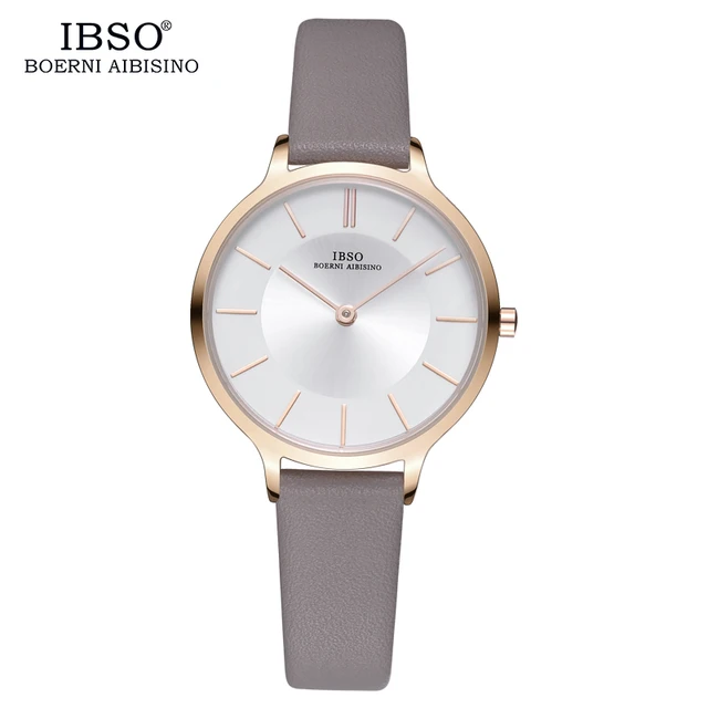 IBSO Women Watches Top Brand Luxury Quartz Women's Clock Ladies Brown Leather Wrist Watch Reloj Mujer Bayan Kol Saati #6608 white grey