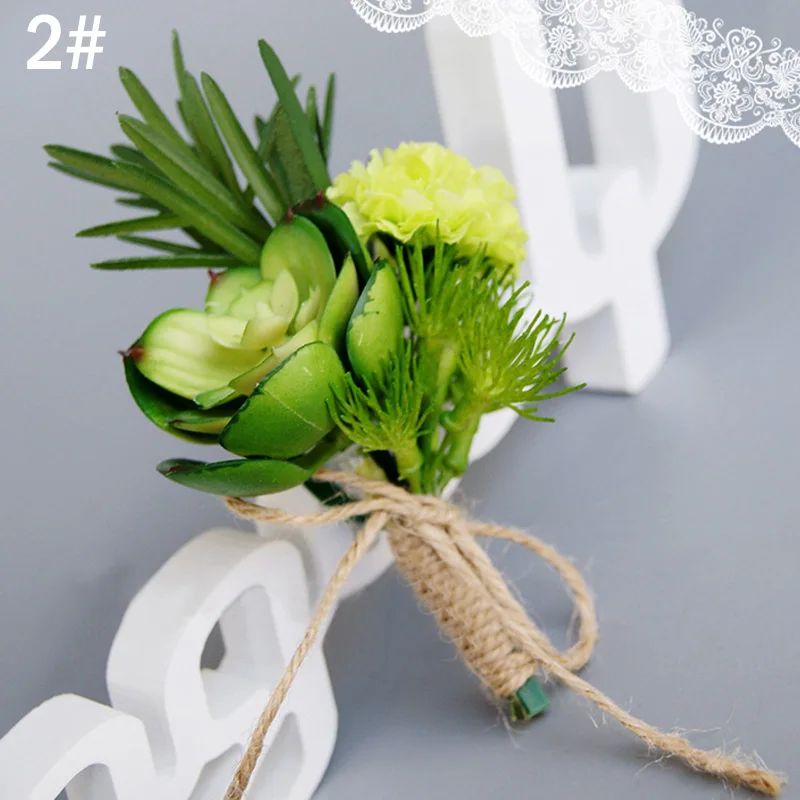 

Artificial Succulent Plants Wedding Flowers Bride Groom Wedding Corsages Guest Boutonniere Brooch KM88