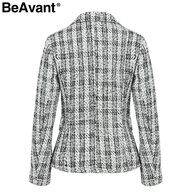 BeAvant Two-piece set plaid tweed women suit Casual streetwear blazer suits female blazer sets Office ladies blazer tops 2019 -
