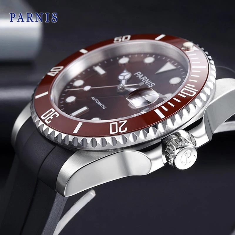 40 мм Parnis люксовый бренд Топ механические часы Повседневная мода автоматические часы для мужчин вращающийся керамический ободок браслет из нержавеющей стали