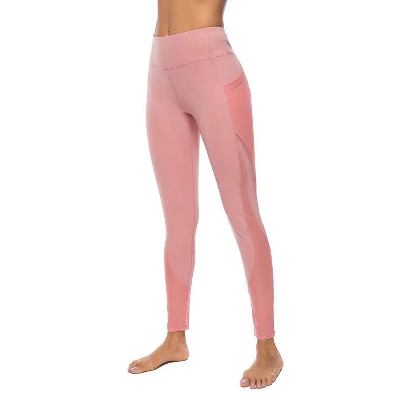 Женские Лоскутные сетчатые гетры с высокой талией, дышащие штаны, Эластичные Обтягивающие джеггинсы, женские сексуальные розовые леггинсы для фитнеса