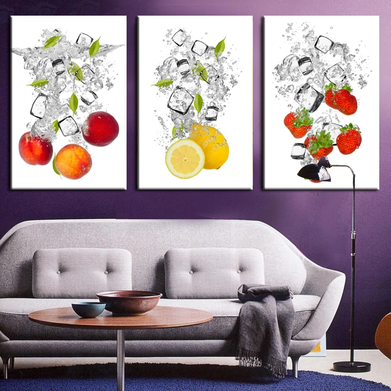 3 Piece Wall Art Water And Fruit Canvas Prints HD Picture Wall Mural