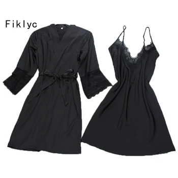 

Fiklyc Sexy Women'S Robe & Gown Sets Twinest Bathrobe + Mini Night Dress Two Pieces Sleepwear Womens Sleep Set Faux Silk
