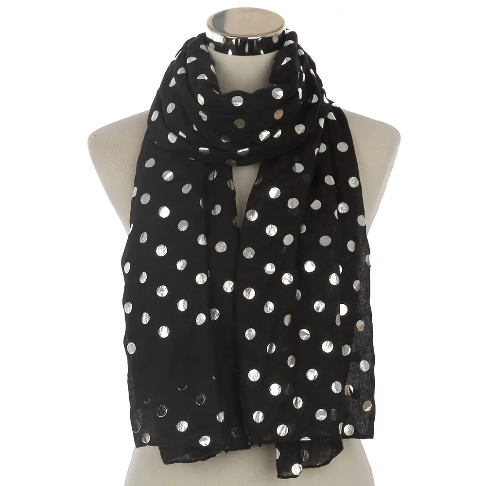 

OLOME Fashion Womens Polka Dot Scarf Ladies Black Yellow Foil Glitter Shiny Soft Beach Shawl Scarves Viscose Hijab Foulard