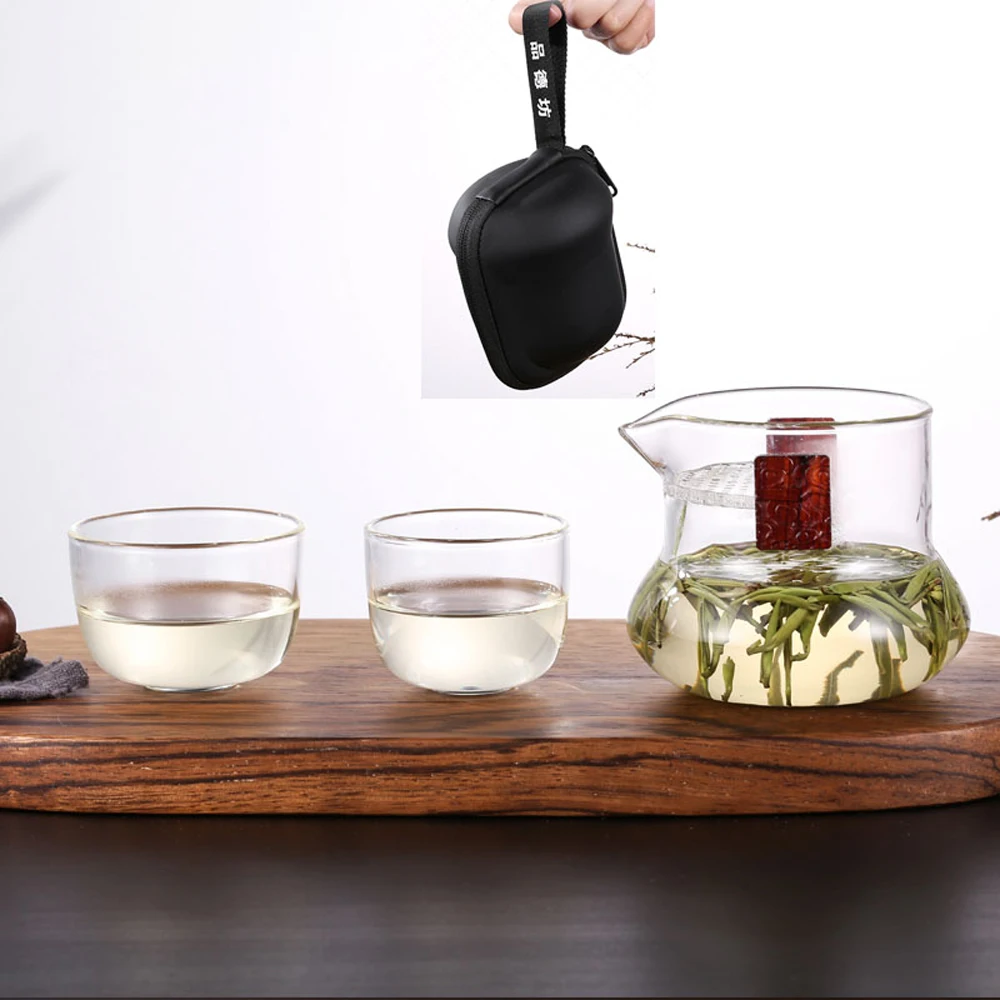 3in1 Creative Elegant Travel Glass Tea Set Insulated Quick Tea Pot , 2