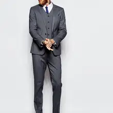 Красивый, на одной пуговице, серый смокинг для жениха, Мужской Блейзер, костюмы для выпускного, Деловой, для жениха(пиджак+ брюки+ жилет+ галстук) K: 818